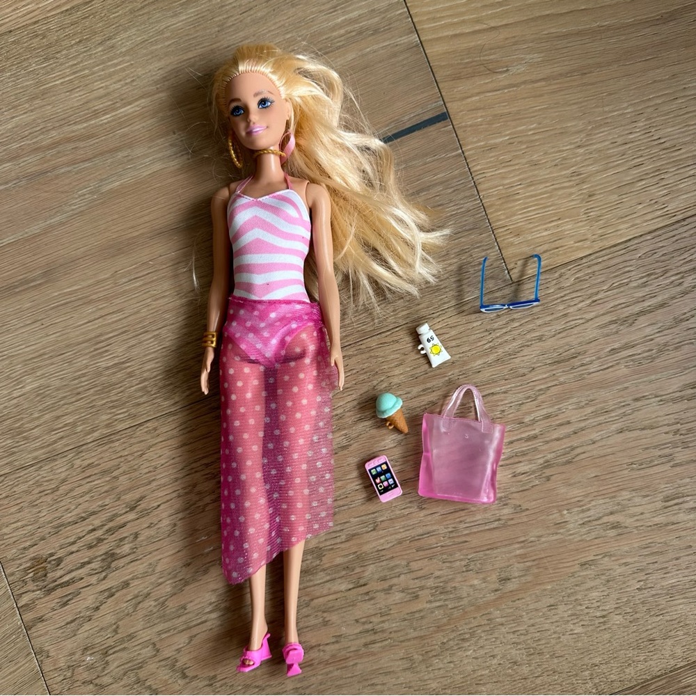 Mattel Barbie Doll with Swimsuit and Beach-Themed Accessories